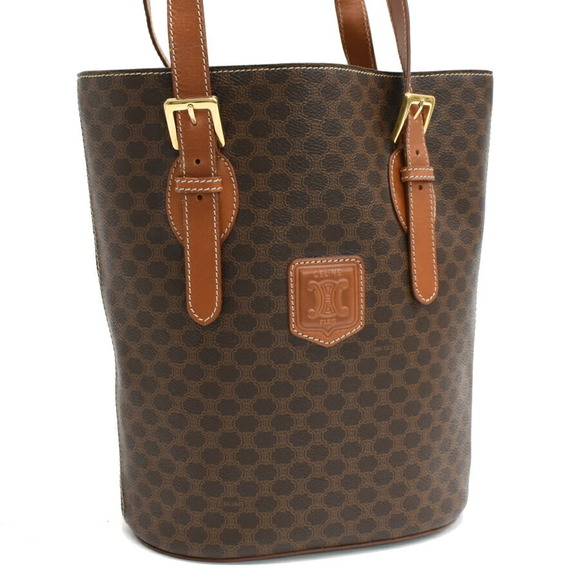 Celine Bag Leather Shoulder Brown Macadam Bucket - Picture 1 of 8